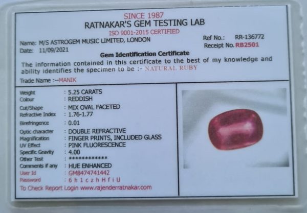 5.25 Carats <br> Origin: Bangkok <br> SKU: AGM-RU018 - Image 2