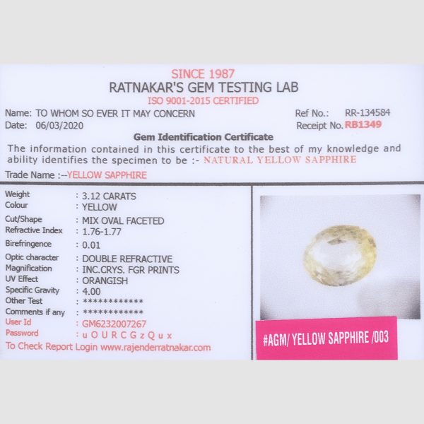 3.12 Carats <br> Origin: Srilanka <br> SKU: AGM-YS003 - Image 2