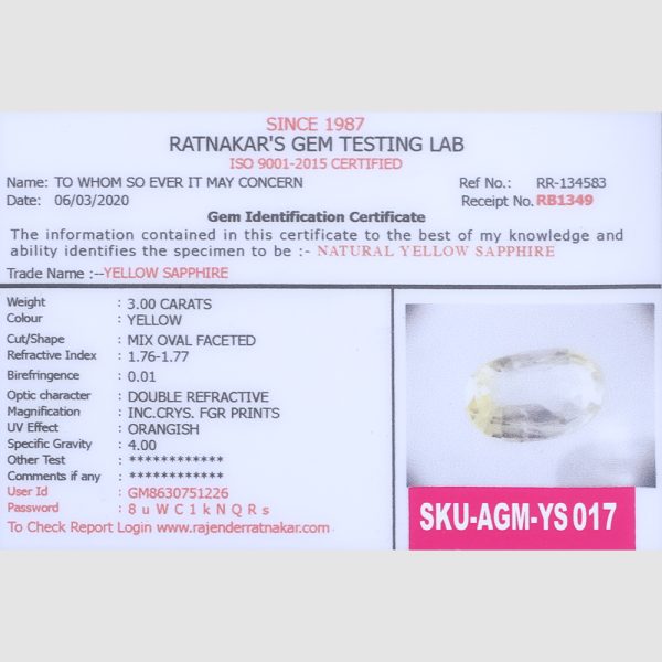 3.00 Carats <br> Origin: Srilanka <br> SKU: AGM-YS017 - Image 2