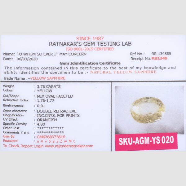 3.78 Carats <br> Origin: Srilanka <br> SKU: AGM-YS020 - Image 2